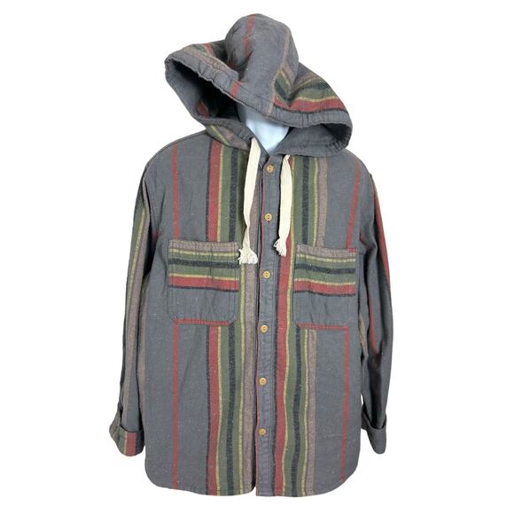 BDG Urban Outfitters Mens Shirt Blanket Jacket Sz M Heavy Flannel Hooded Shacket - Picture 4 of 10
